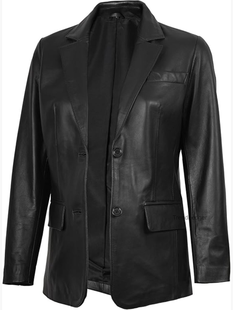 Genuine Lambskin Leather Blazer Jacket Coat Long Sleeve Notch Lapel